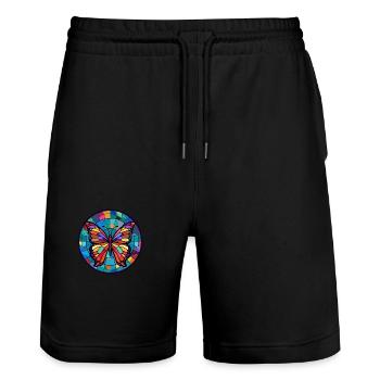 Papillon vitrail coloré dessin animé Kawaii An - Short de jogging bio TRAINER Stanley/Stella unisexe - noir - Devant - Nik (191cm) & Marisol (170cm)