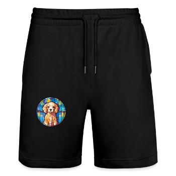 Hund Bunte Karikatur Kawaii Tier - Stanley/Stella Unisex Bio Joggingshorts Trainer  - Schwarz - Vorne - Nik (191cm) & Marisol (170cm)