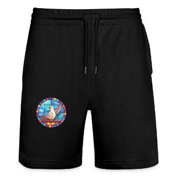 Colombe vitrail coloré Cartoon Kawaii Animal - Short de jogging bio TRAINER Stanley/Stella unisexe - noir - Devant - Nik (191cm) & Marisol (170cm)