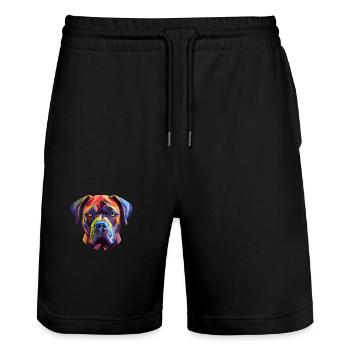 Cane Corso chien vitrail coloré dessin animé Kawa - Short de jogging bio TRAINER Stanley/Stella unisexe - noir - Devant - Nik (191cm) & Marisol (170cm)