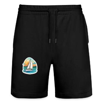 Segelboot - Illustration - Stanley/Stella Unisex Bio Joggingshorts Trainer  - Schwarz - Vorne - Nik (191cm) & Marisol (170cm)
