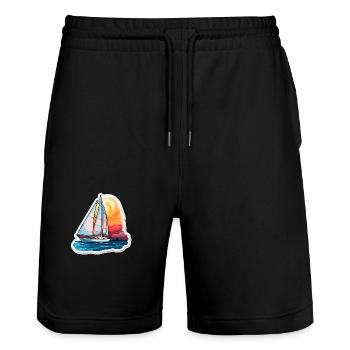 Segelboot - Illustration - Stanley/Stella Unisex Bio Joggingshorts Trainer  - Schwarz - Vorne - Nik (191cm) & Marisol (170cm)