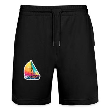 Segelboot - Illustration - Stanley/Stella Unisex Bio Joggingshorts Trainer  - Schwarz - Vorne - Nik (191cm) & Marisol (170cm)