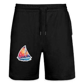 Segelboot - Illustration - Stanley/Stella Unisex Bio Joggingshorts Trainer  - Schwarz - Vorne - Nik (191cm) & Marisol (170cm)