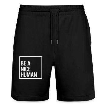 Be a nice human - Stanley/Stella Unisex Bio Joggingshorts Trainer  - Schwarz - Vorne - Nik (191cm) & Marisol (170cm)