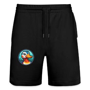 Canard mandarin vitrail coloré Cartoon Kawai - Short de jogging bio TRAINER Stanley/Stella unisexe - noir - Devant - Nik (191cm) & Marisol (170cm)