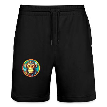 Affe Buntglas Bunte Karikatur Kawaii Anima - Stanley/Stella Unisex Bio Joggingshorts Trainer  - Schwarz - Vorne - Nik (191cm) & Marisol (170cm)