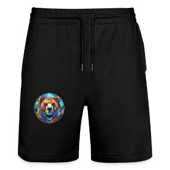 Ours vitrail coloré dessin animé Kawaii Animal - Short de jogging bio TRAINER Stanley/Stella unisexe - noir - Devant - Nik (191cm) & Marisol (170cm)