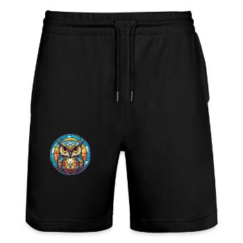 Eule Buntglas Bunte Karikatur Kawaii Tier - Stanley/Stella Unisex Bio Joggingshorts Trainer  - Schwarz - Vorne - Nik (191cm) & Marisol (170cm)