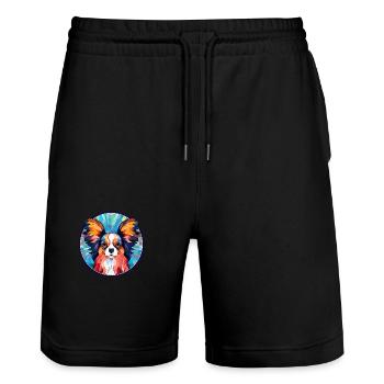 Papillon Hund Buntes Glas Bunte Karikatur Kawaii - Stanley/Stella Unisex Bio Joggingshorts Trainer  - Schwarz - Vorne - Nik (191cm) & Marisol (170cm)