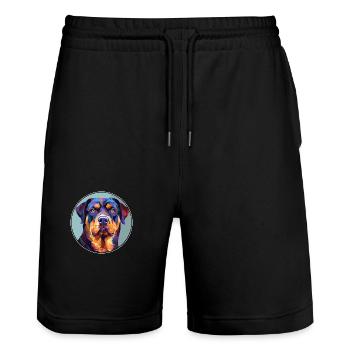 Rottweiler chien vitrail coloré dessin animé Kawa - Short de jogging bio TRAINER Stanley/Stella unisexe - noir - Devant - Nik (191cm) & Marisol (170cm)