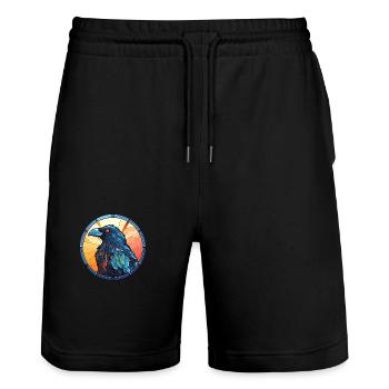 Krähe Buntglas Bunte Karikatur Kawaii Tier - Stanley/Stella Unisex Bio Joggingshorts Trainer  - Schwarz - Vorne - Nik (191cm) & Marisol (170cm)