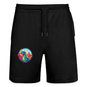 Dinodaur vitrail coloré dessin animé Kawaii Ani - Short de jogging bio TRAINER Stanley/Stella unisexe - noir - Devant - Nik (191cm) & Marisol (170cm)
