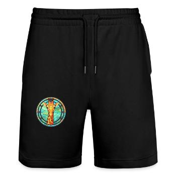 Girafe vitrail coloré dessin animé Kawaii Anim - Short de jogging bio TRAINER Stanley/Stella unisexe - noir - Devant - Nik (191cm) & Marisol (170cm)