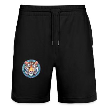 Tiger Buntes Buntes Karikatur-Kawaii-Tier - Stanley/Stella Unisex Bio Joggingshorts Trainer  - Schwarz - Vorne - Nik (191cm) & Marisol (170cm)