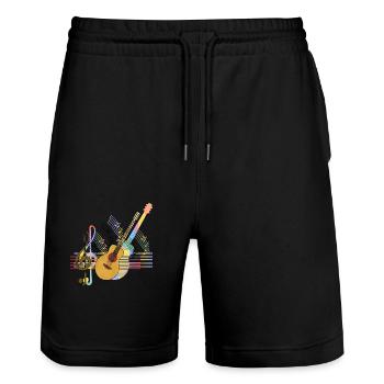 Gitarre - Stanley/Stella Unisex Bio Joggingshorts Trainer  - Schwarz - Vorne - Nik (191cm) & Marisol (170cm)