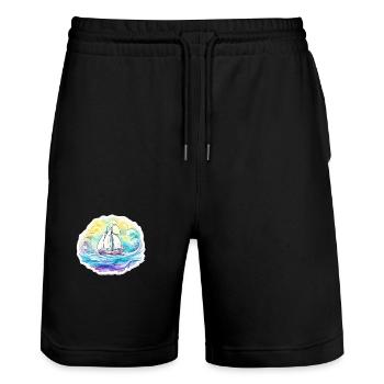 Voilier - illustration - Short de jogging bio TRAINER Stanley/Stella unisexe - noir - Devant - Nik (191cm) & Marisol (170cm)
