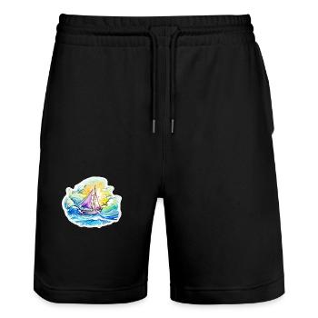Segelboot - Illustration - Stanley/Stella Unisex Bio Joggingshorts Trainer  - Schwarz - Vorne - Nik (191cm) & Marisol (170cm)
