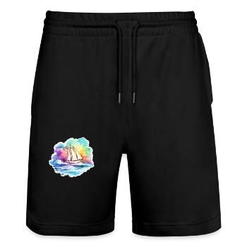 Segelboot - Illustration - Stanley/Stella Unisex Bio Joggingshorts Trainer  - Schwarz - Vorne - Nik (191cm) & Marisol (170cm)