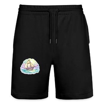 Segelboot - Illustration - Stanley/Stella Unisex Bio Joggingshorts Trainer  - Schwarz - Vorne - Nik (191cm) & Marisol (170cm)