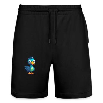 Pfau niedlich glücklich Kawaii Cartoon Clipart Tier - Stanley/Stella Unisex Bio Joggingshorts Trainer  - Schwarz - Vorne - Nik (191cm) & Marisol (170cm)