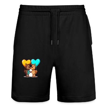 Mooses Kawaii Cartoon Pet Playing With Balloons - Stanley/Stella Trainer Unisex Organic Jogging Shorts - black - Front - Nik (191cm) & Marisol (170cm)