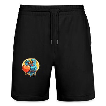 Parrots Kawaii Cartoon Pet Playing With Balloons - Stanley/Stella Trainer Unisex Organic Jogging Shorts - black - Front - Nik (191cm) & Marisol (170cm)
