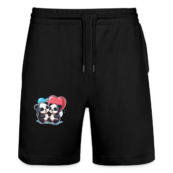 Panda Kawaii Cartoon Pet Playing With Balloons - Stanley/Stella Trainer Unisex Organic Jogging Shorts - black - Front - Nik (191cm) & Marisol (170cm)