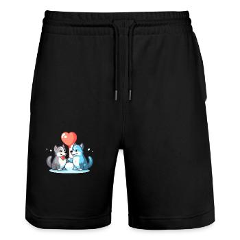 Husky Dogs Kawaii Cartoon Pet Playing With Balloon - Stanley/Stella Trainer Unisex Organic Jogging Shorts - black - Front - Nik (191cm) & Marisol (170cm)