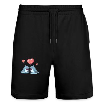 requins kawaii dessin animé animal de compagnie jouant avec des ballons - Short de jogging bio TRAINER Stanley/Stella unisexe - noir - Devant - Nik (191cm) & Marisol (170cm)