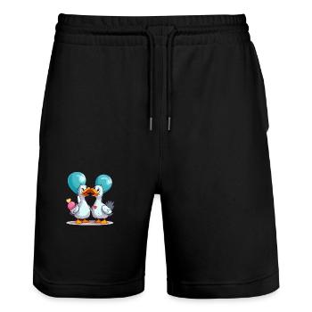 Gooses Kawaii Cartoon Pet Playing With Balloons - Stanley/Stella Trainer Unisex Organic Jogging Shorts - black - Front - Nik (191cm) & Marisol (170cm)
