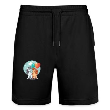 Pferde Kawaii Cartoon Haustier spielt mit Luftballons - Stanley/Stella Unisex Bio Joggingshorts Trainer  - Schwarz - Vorne - Nik (191cm) & Marisol (170cm)