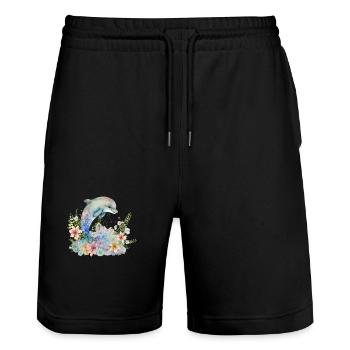 Baby-Delfin - Stanley/Stella Unisex Bio Joggingshorts Trainer  - Schwarz - Vorne - Nik (191cm) & Marisol (170cm)