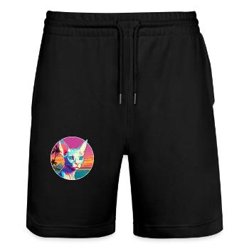 Sphynx-Katzenrasse-Aquarell-Cartoon-Kawaii-Haustier - Stanley/Stella Unisex Bio Joggingshorts Trainer  - Schwarz - Vorne - Nik (191cm) & Marisol (170cm)