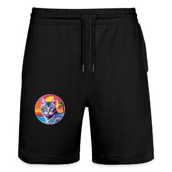 Europäisch Kurzhaar Katze Aquarell Karikatur Kawaii - Stanley/Stella Unisex Bio Joggingshorts Trainer  - Schwarz - Vorne - Nik (191cm) & Marisol (170cm)