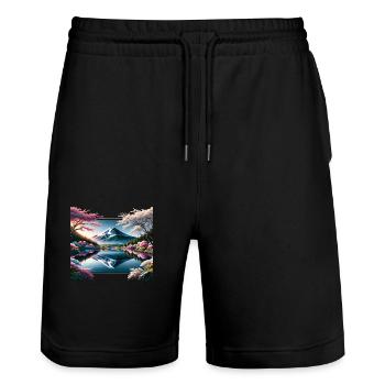 Spiegelung Des Fuji-berges - Stanley/Stella Unisex Bio Joggingshorts Trainer  - Schwarz - Vorne - Nik (191cm) & Marisol (170cm)