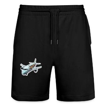 Airplane - illustration - Stanley/Stella Trainer Unisex Organic Jogging Shorts - black - Front - Nik (191cm) & Marisol (170cm)