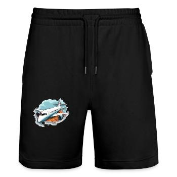 Airplane - illustration - Stanley/Stella Trainer Unisex Organic Jogging Shorts - black - Front - Nik (191cm) & Marisol (170cm)