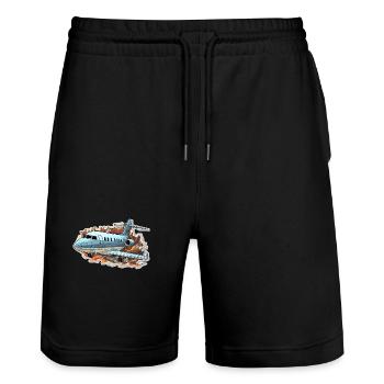 Airplane - illustration - Stanley/Stella Trainer Unisex Organic Jogging Shorts - black - Front - Nik (191cm) & Marisol (170cm)