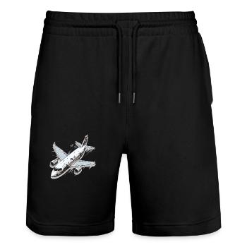 Airplane - illustration - Stanley/Stella Trainer Unisex Organic Jogging Shorts - black - Front - Nik (191cm) & Marisol (170cm)
