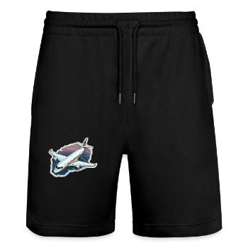 Airplane - illustration - Stanley/Stella Trainer Unisex Organic Jogging Shorts - black - Front - Nik (191cm) & Marisol (170cm)