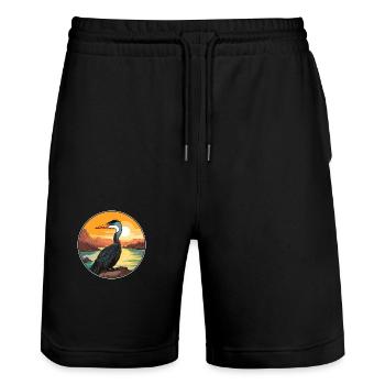 Kormoran Bunte Aquarell-Karikatur Kawaii Haustier - Stanley/Stella Unisex Bio Joggingshorts Trainer  - Schwarz - Vorne - Nik (191cm) & Marisol (170cm)
