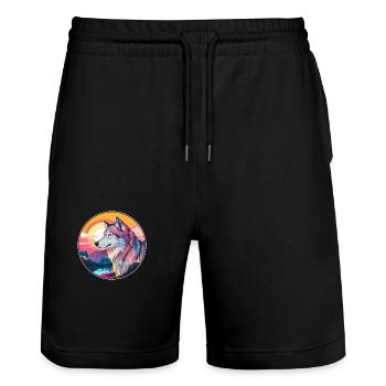 Wolf Buntes Aquarell Cartoon Kawaii Tier - Stanley/Stella Unisex Bio Joggingshorts Trainer  - Schwarz - Vorne - Nik (191cm) & Marisol (170cm)