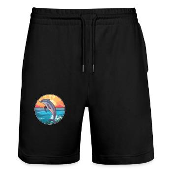 Delfin buntes Aquarell Cartoon Kawaii Tier - Stanley/Stella Unisex Bio Joggingshorts Trainer  - Schwarz - Vorne - Nik (191cm) & Marisol (170cm)