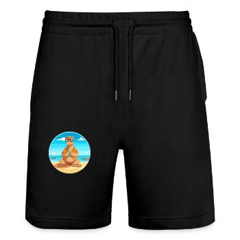 Kamel-Cartoon-Yoga-Strand Sommerillustration - Stanley/Stella Unisex Bio Joggingshorts Trainer  - Schwarz - Vorne - Nik (191cm) & Marisol (170cm)