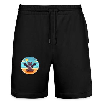 Fledermaus-Karikatur Yoga Strand Sommer Illustration - Stanley/Stella Unisex Bio Joggingshorts Trainer  - Schwarz - Vorne - Nik (191cm) & Marisol (170cm)