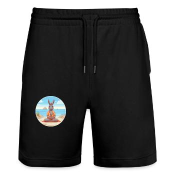 Donkey Cartoon Yoga Beach Summer Illustration - Stanley/Stella Trainer Unisex Organic Jogging Shorts - black - Front - Nik (191cm) & Marisol (170cm)