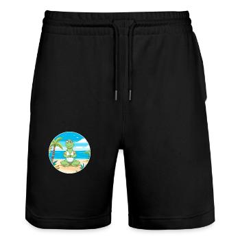 Iguana Cartoon Yoga Beach Summer Illustration - Stanley/Stella Trainer Unisex Organic Jogging Shorts - black - Front - Nik (191cm) & Marisol (170cm)