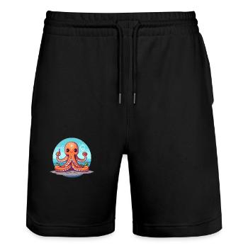 Octopus Cartoon Yoga Beach Summer Illustration - Stanley/Stella Trainer Unisex Organic Jogging Shorts - black - Front - Nik (191cm) & Marisol (170cm)