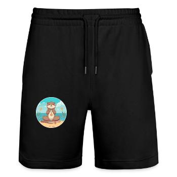 Loutre Cartoon Yoga Plage Illustration D’été - Short de jogging bio TRAINER Stanley/Stella unisexe - noir - Devant - Nik (191cm) & Marisol (170cm)